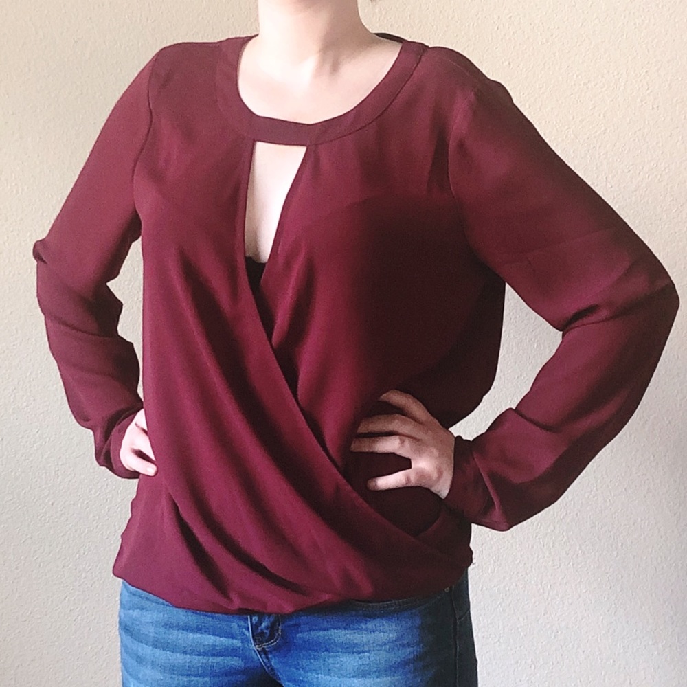 Burgundy flowy long sleeve blouse